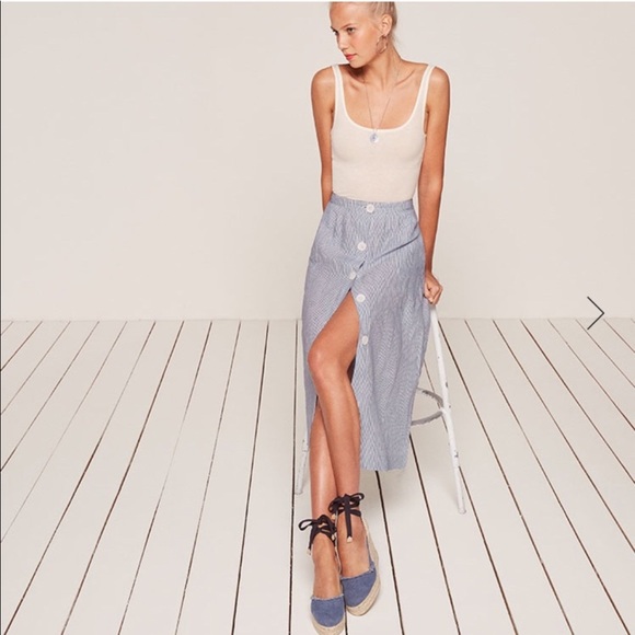 Reformation Dresses & Skirts - NWT Reformation Lia Stripe Button Midi Skirt
